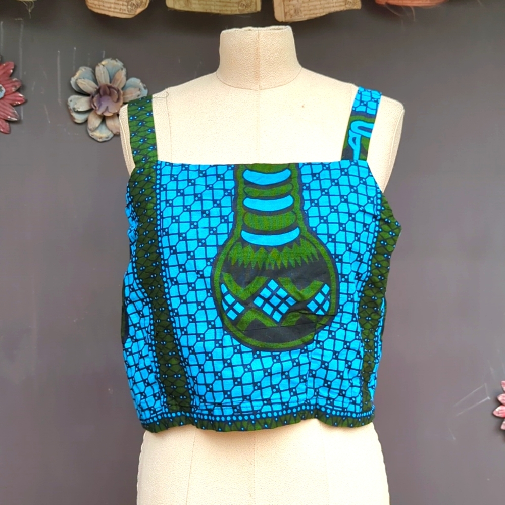 African print crop sun top